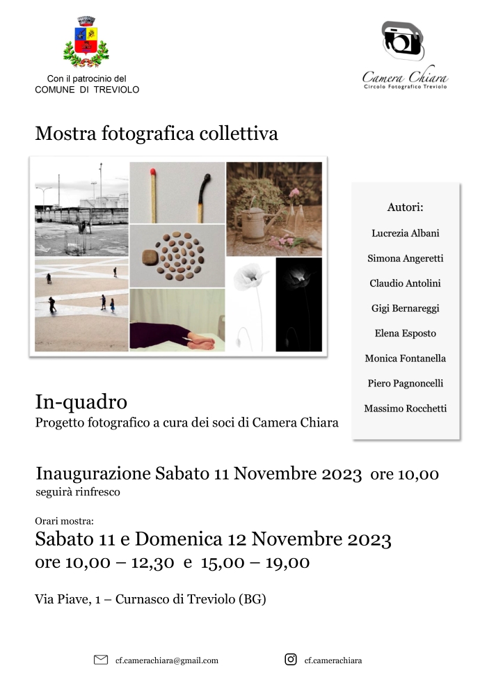 Locandina mostra collettiva Camera Chiara - Circolo fotografico Treviolo - novembre 2023