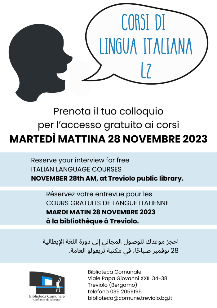 Locandina colloqui per corsi di lingua italiana L2 - 2023